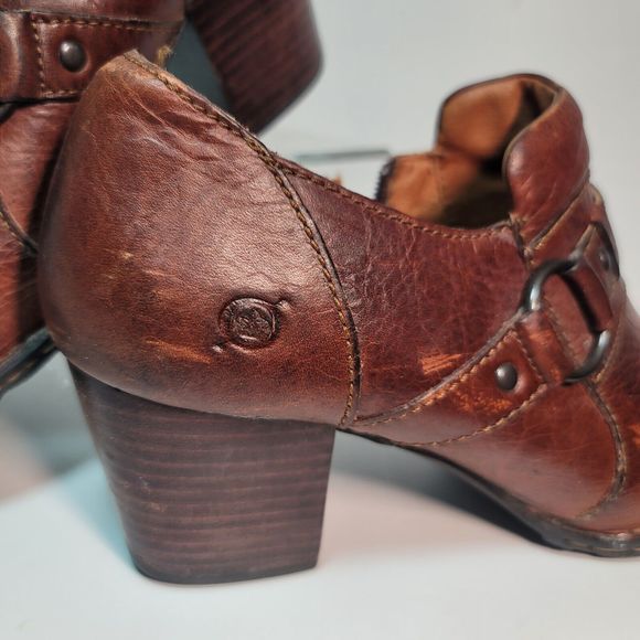 Born Women's Haddon Brown Leather Slip-On Low Ankle Block Heels Booties US 10 - Picture 3 of 13